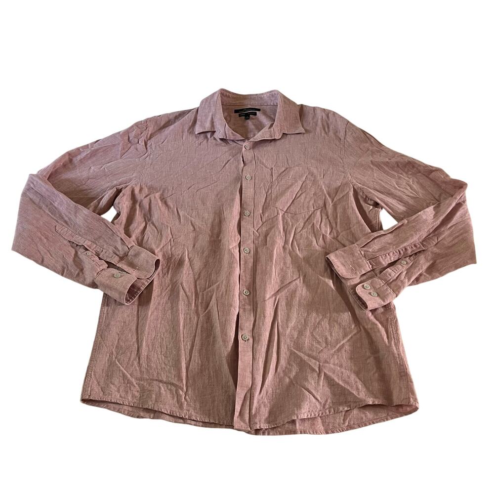 Men's Pink Linen Long Sleeve Slim Fit Shirt Sz L